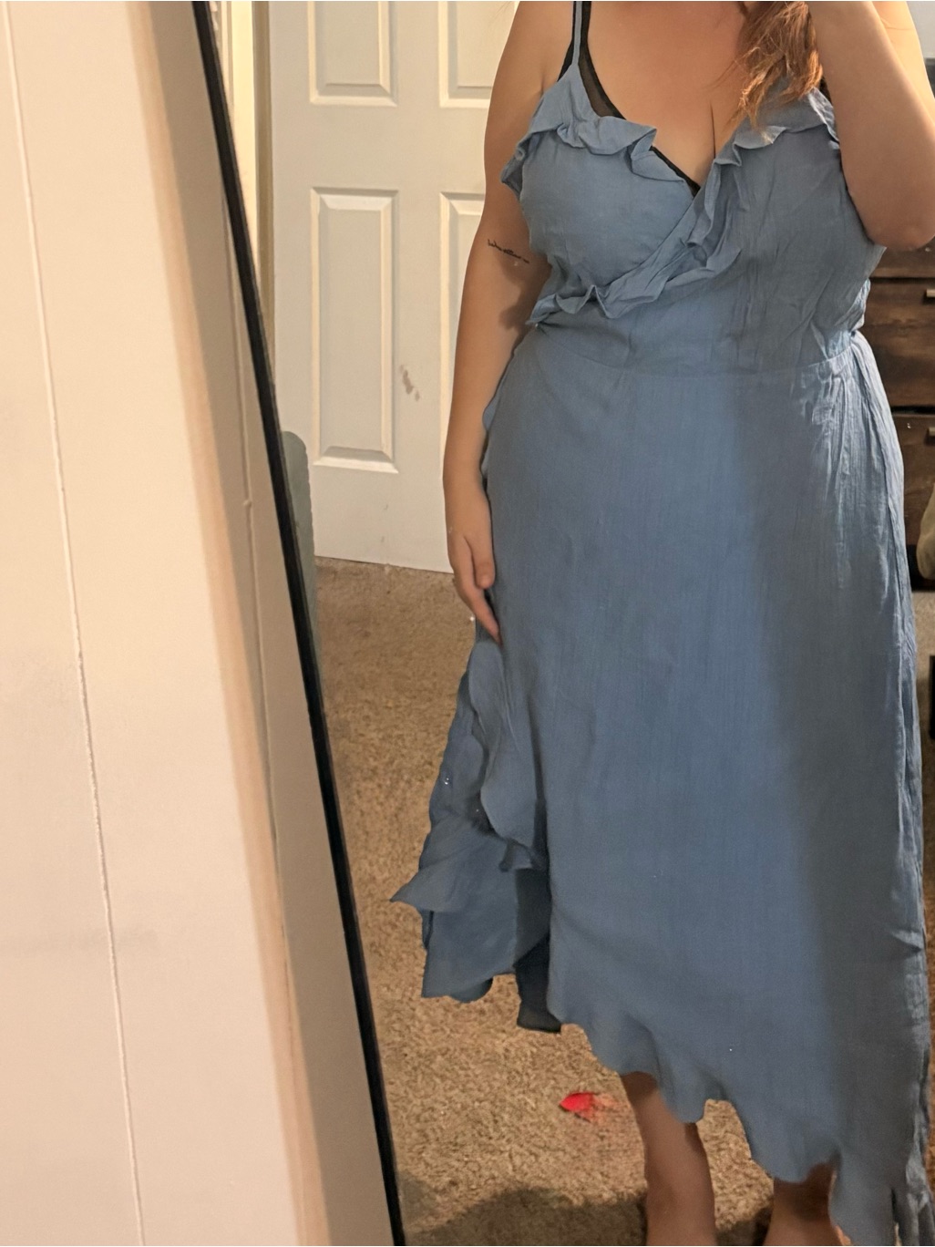 Abercrombie & Fitch Dusty Blue Ruffle Wrap Midi Dress